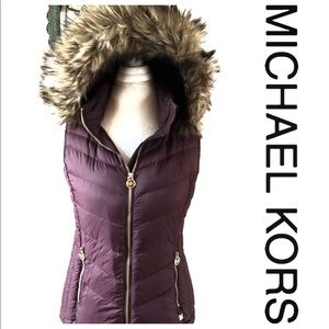 Michael Kors Maroon Vest - Down, Faux Fur